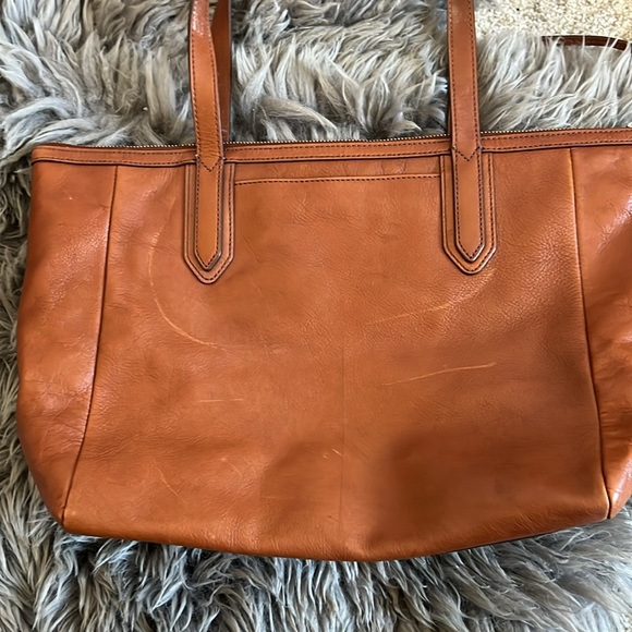 FOSSIL Real Leather Brown Zipper Sydney Tote Bag Purse - Picture 5 of 8